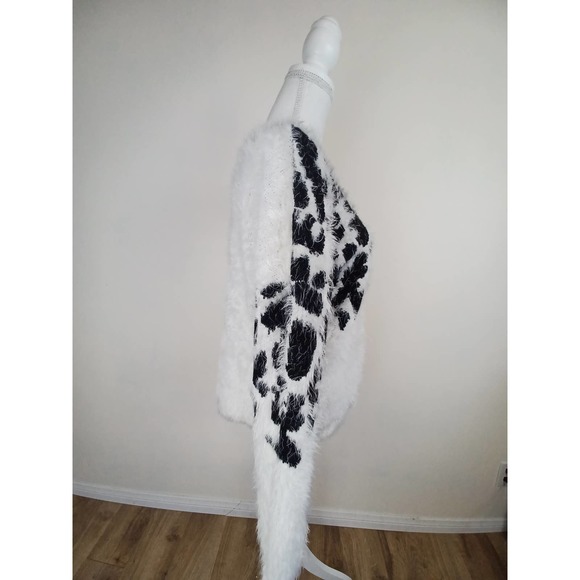 Cow Print textured White and Black Sweater - Picture 3 of 5